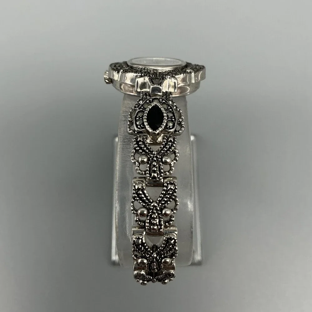 Alto Marcasite Womens Watch 24mm Silver Tone Dress Bracelet New Battery 7.25